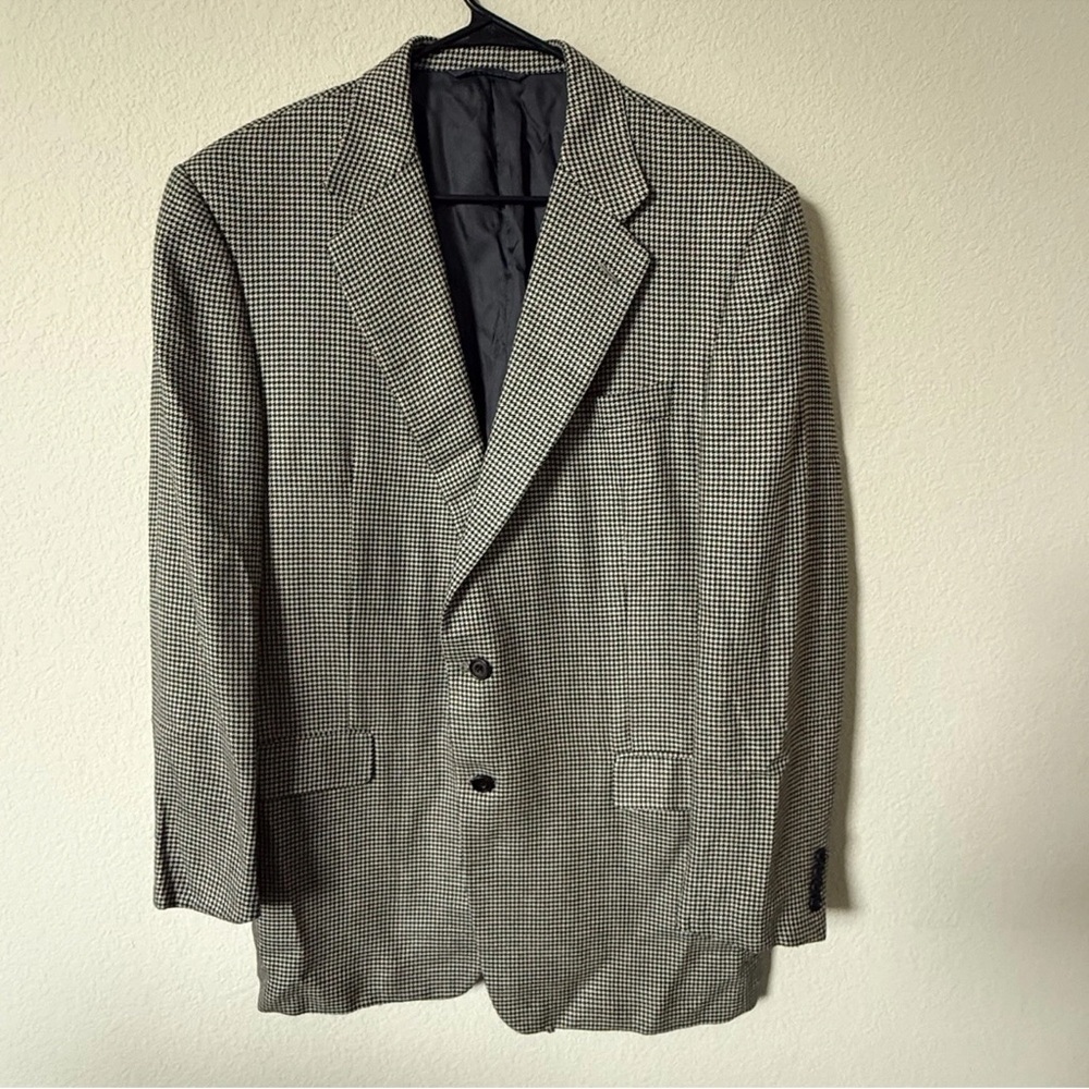 Hickey Freeman Blazer Men 44 Long Black Houndstooth Silk Wool Suit Coat Jacket - Picture 1 of 8